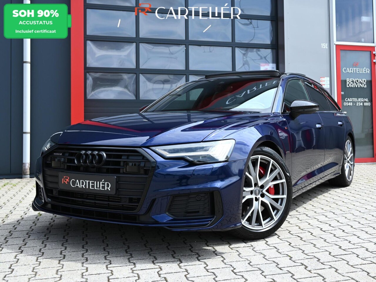 Audi A6 Avant - 55 TFSI e S-Line Quattro Competition Navarra Blue 367PK| Pano | Ambient+ | Carbon | Leder - AutoWereld.nl