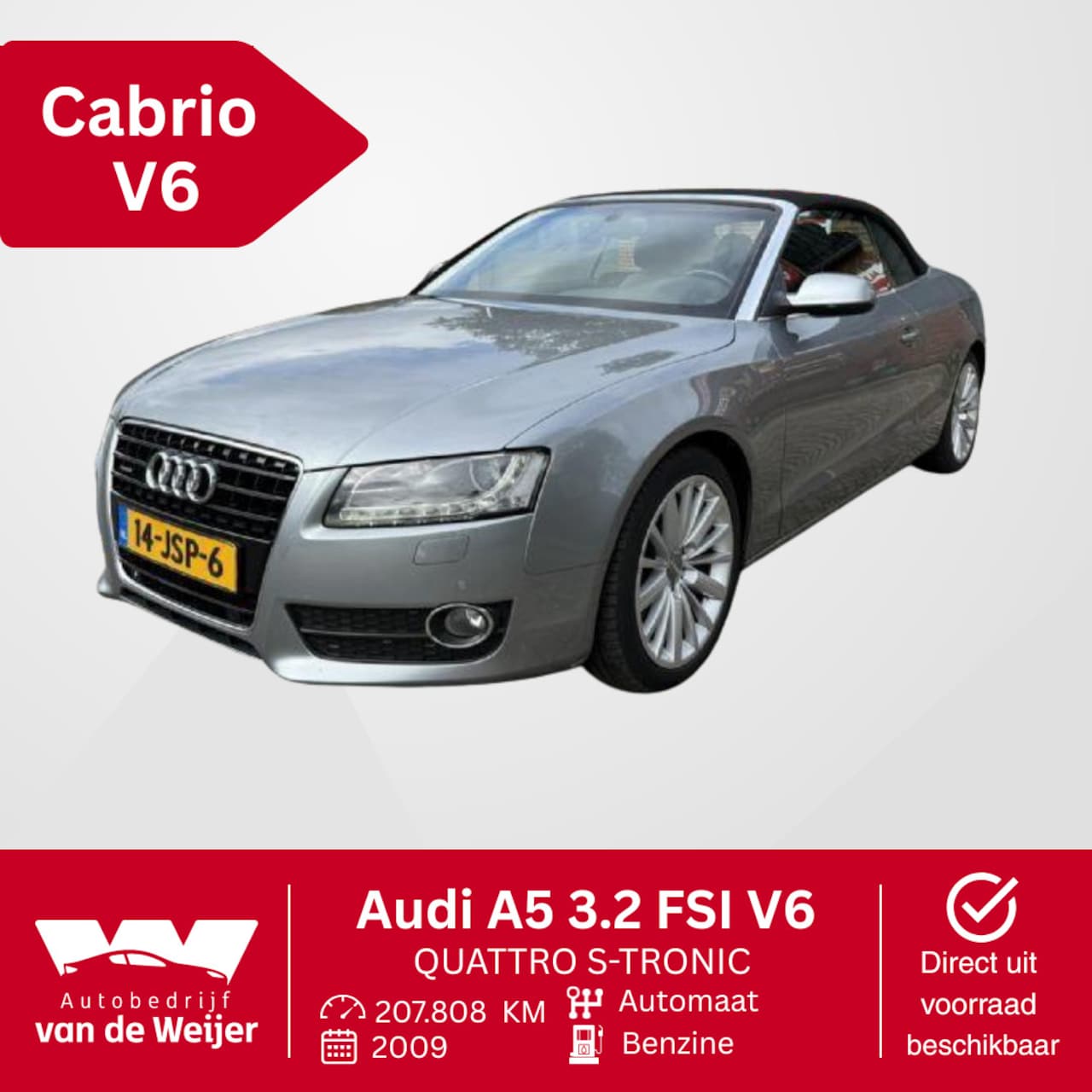 Audi A5 Cabriolet - 3.2 FSI V6! QUATTRO S-TRONIC Speciale uitlaat! - AutoWereld.nl