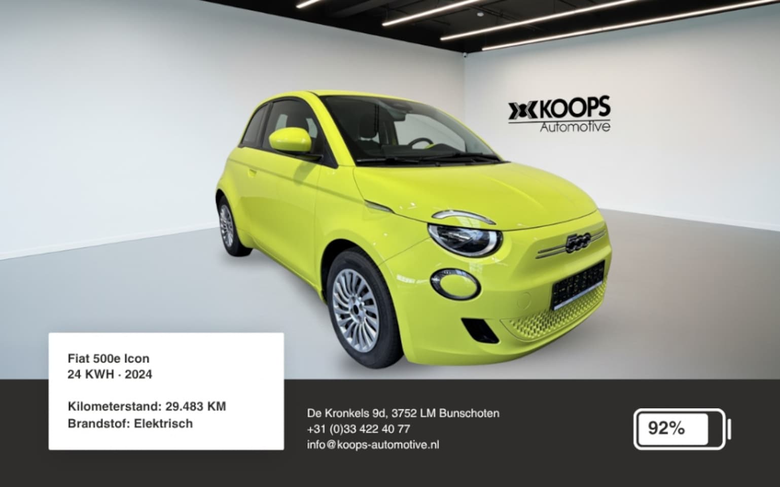 Fiat 500 - 24 kWh ICON SOH 92% Car play Cruise control Lane assist - AutoWereld.nl