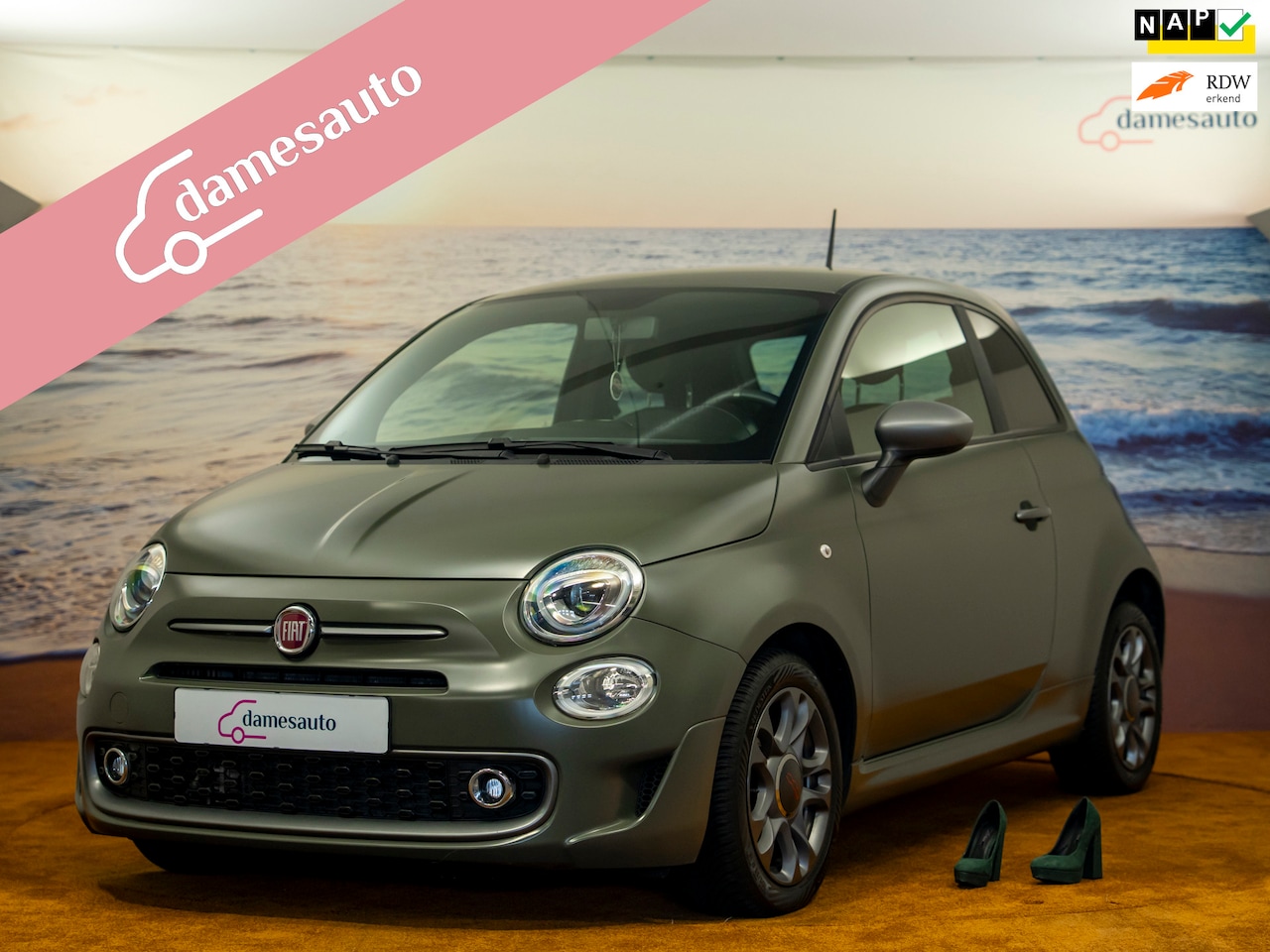 Fiat 500 - 0.9 Turbo 500 Sport, Army green, NAP, cruise contr. Incl. garantie. - AutoWereld.nl