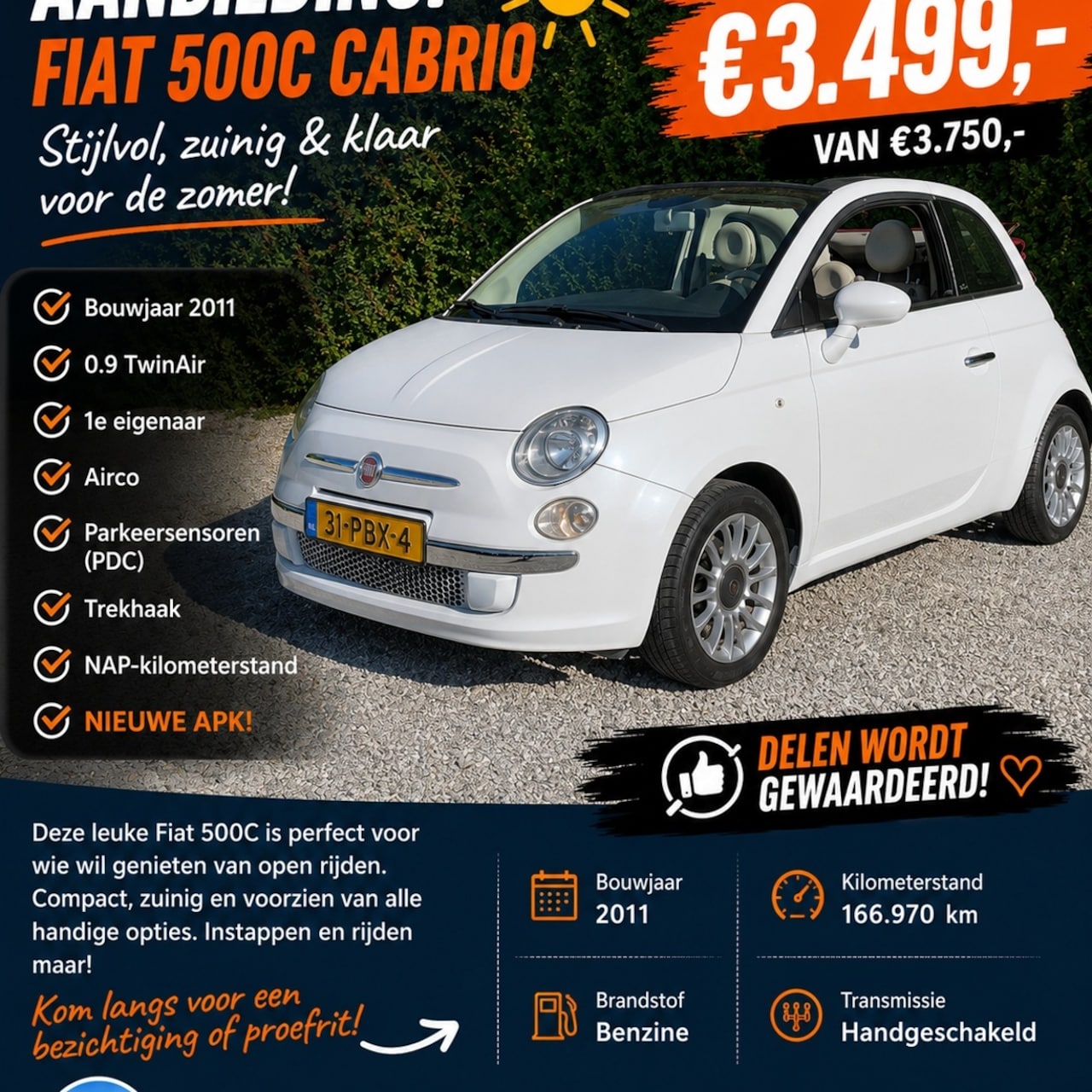 Fiat 500 C - 0.9 TwinAir Lounge 1e EIGENAAR - AIRCO - PDC - TREKHAAK - AutoWereld.nl