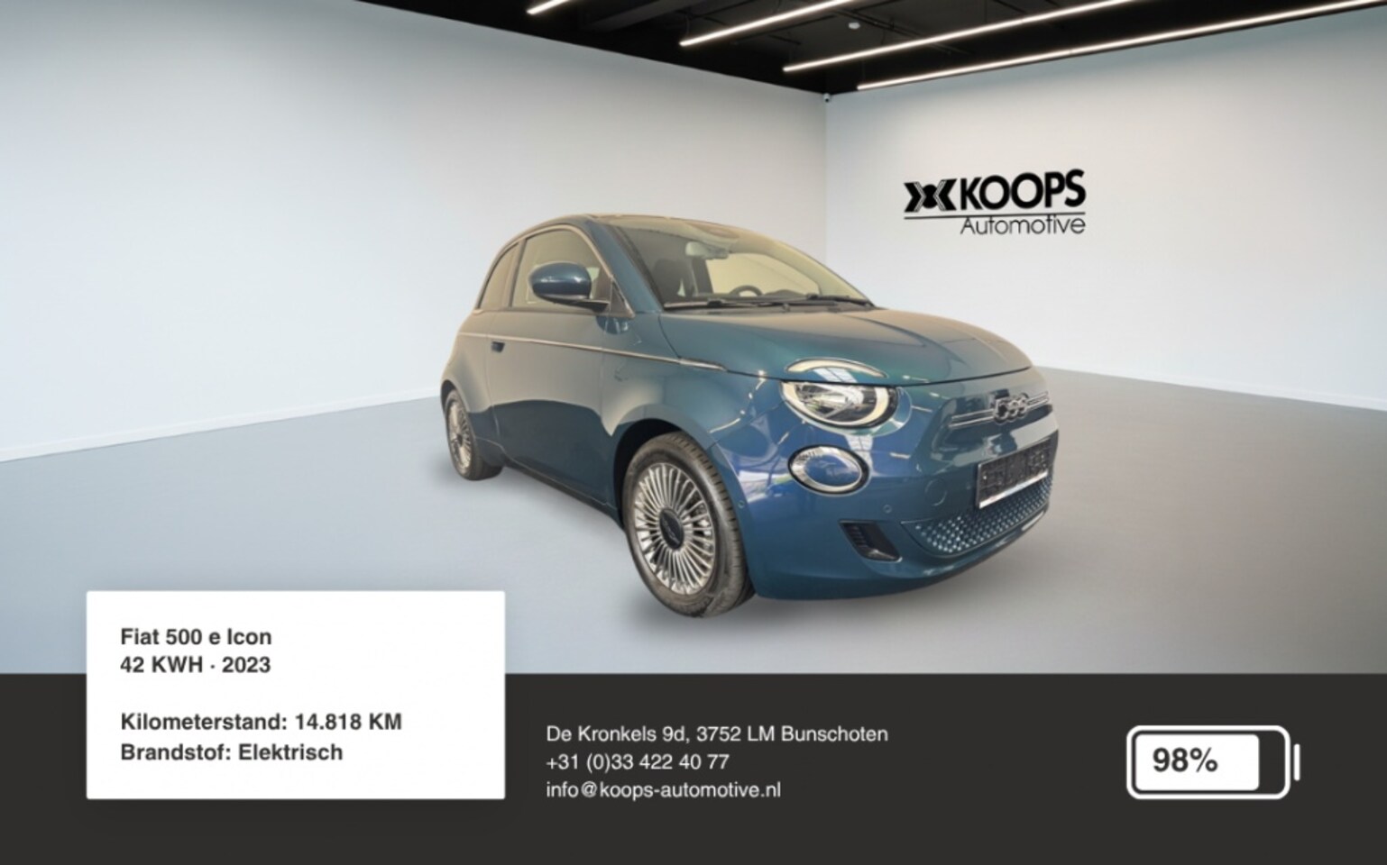 Fiat 500e - Icon 42 KWH SOH 98% | Carplay | Cruise control | Lane assist | - AutoWereld.nl