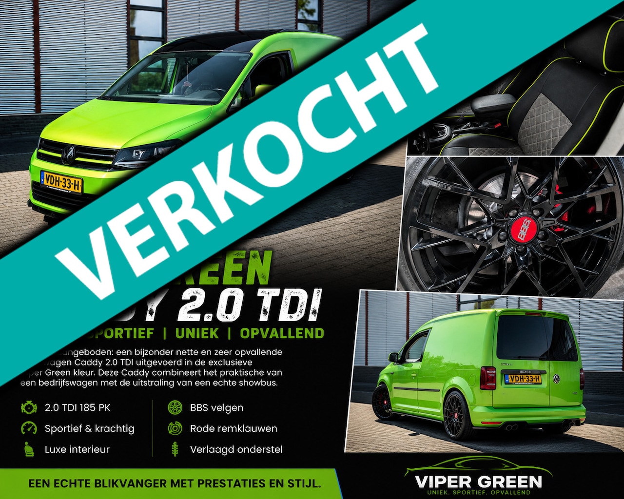 Volkswagen Caddy - 2.0 TDI UNIEKE caddy viper green 185pk leer 19" - AutoWereld.nl