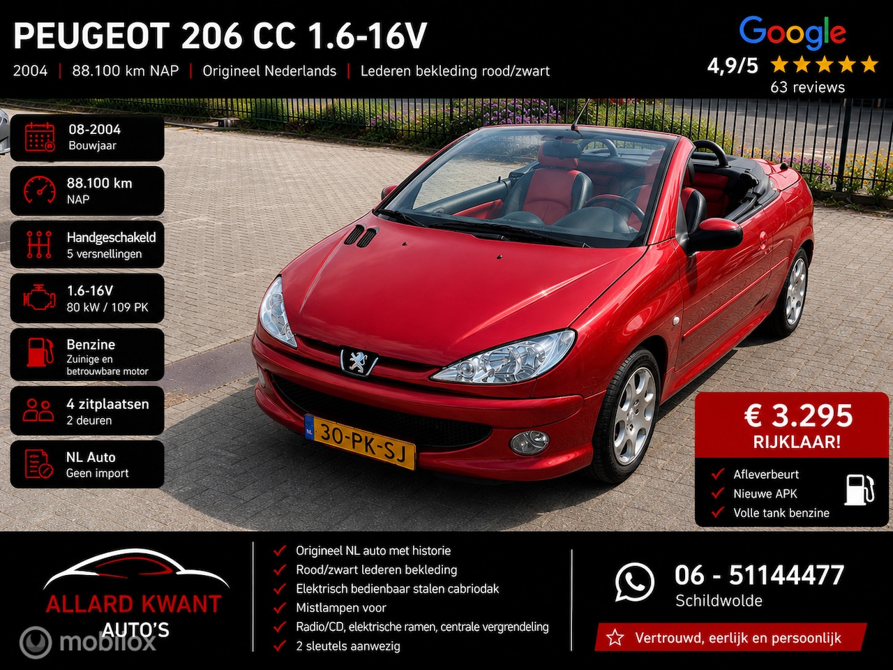 Peugeot 206 CC - 1.6-16V /88.100 km /Leer/NL Auto /Rijklaar - AutoWereld.nl