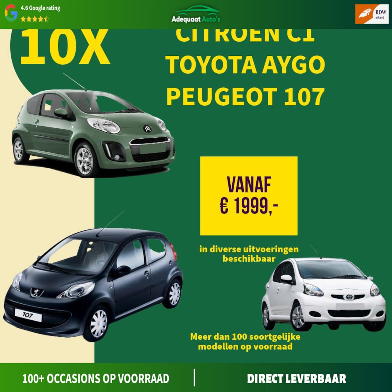 Toyota Aygo - 1.0-12V 10x Toyota aygo|Citroen C1|Peugeot 107 - AutoWereld.nl