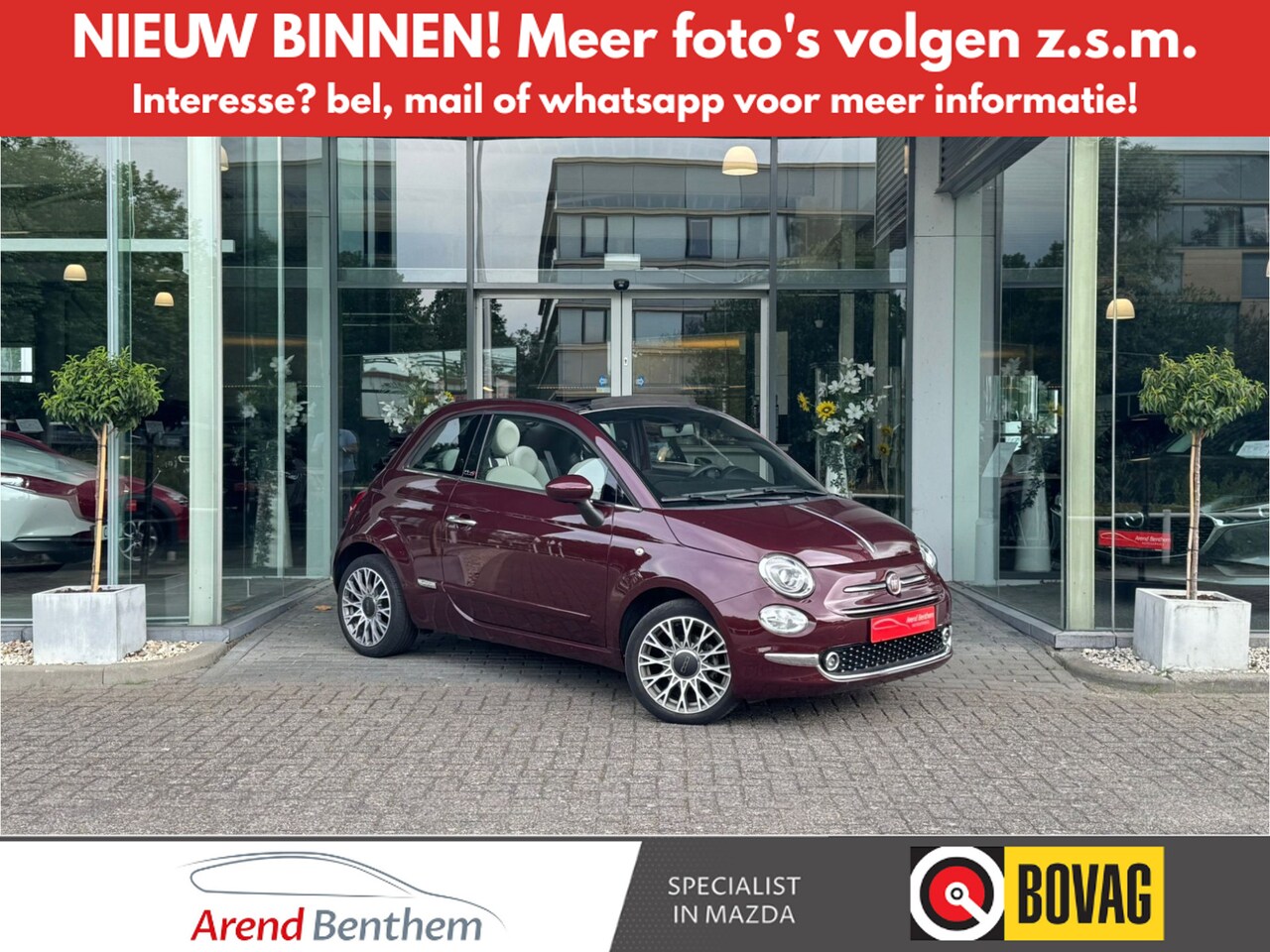 Fiat 500 C - 1.0 Hybrid Lounge Navi / Cruise / Airco / Apple-Android / LM-Velgen - AutoWereld.nl