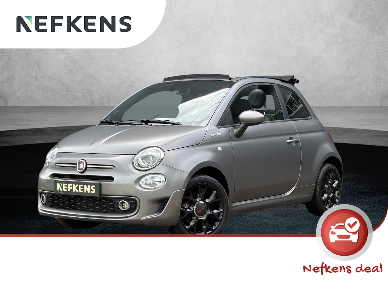 Fiat 500 C - 1.0 Hybrid Sport Cabrio | 1ste eigenaar | MAT GRIJS | Climate | LEER/Stof | Parkeersensore - AutoWereld.nl