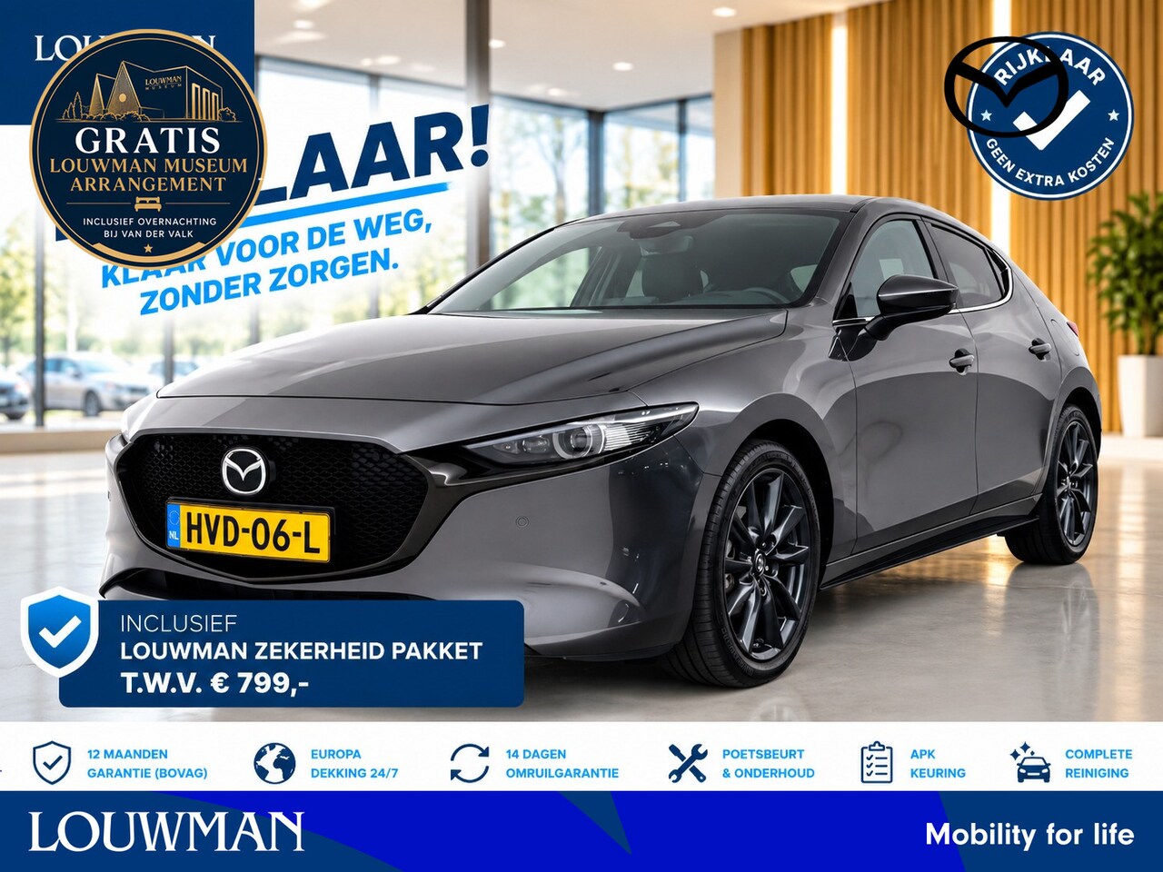 Mazda 3 - 2.5 e-SkyActiv-G M Hybrid 140 Takumi automaat | RIJKLAAR INCLUSIEF AFLEVERPAKKET TWV €799, - AutoWereld.nl
