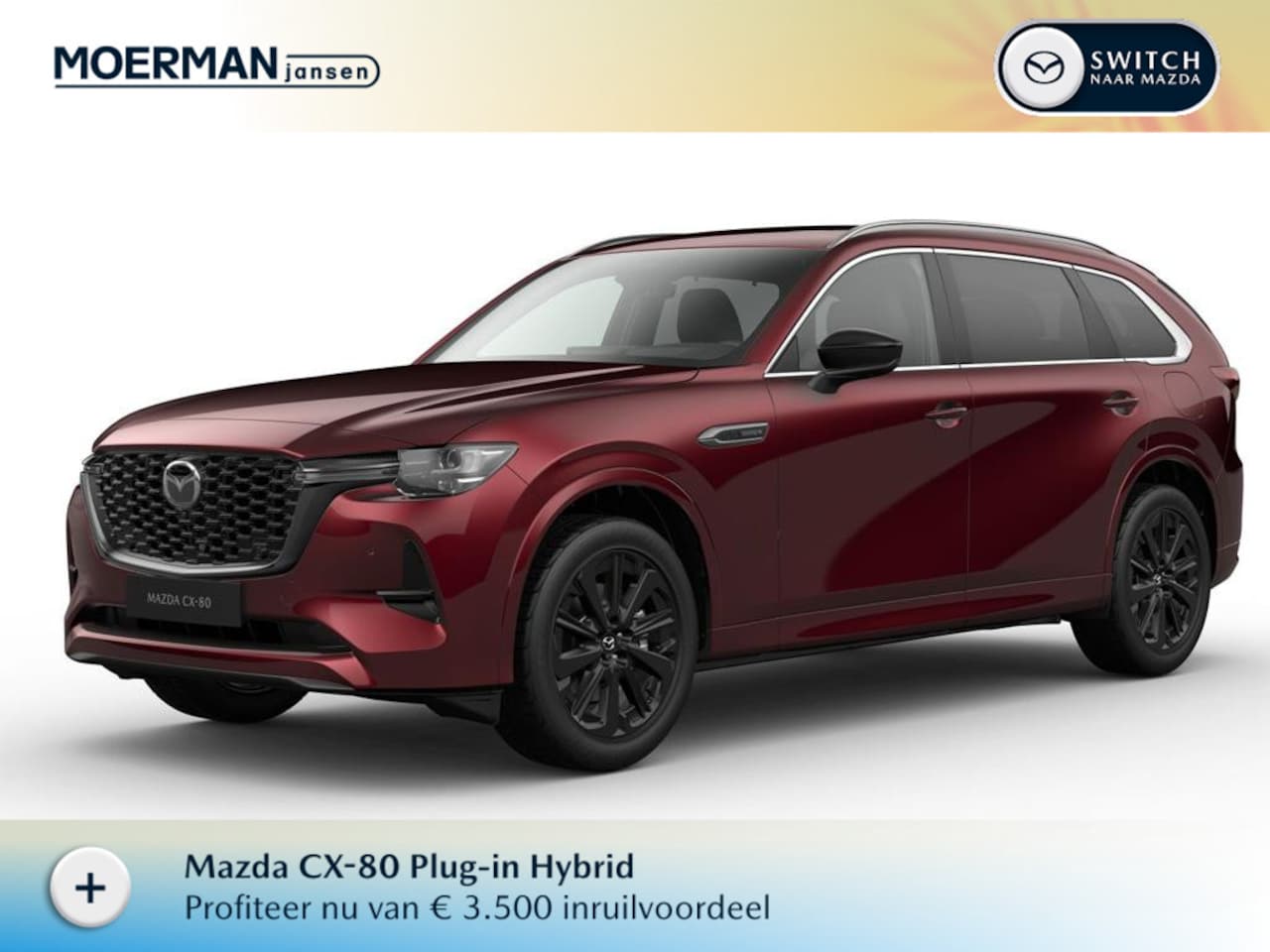 Mazda CX-80 - 2.5 e-SkyActiv PHEV Homura Plus / Artisan Red / Zwart Nappa leder - AutoWereld.nl