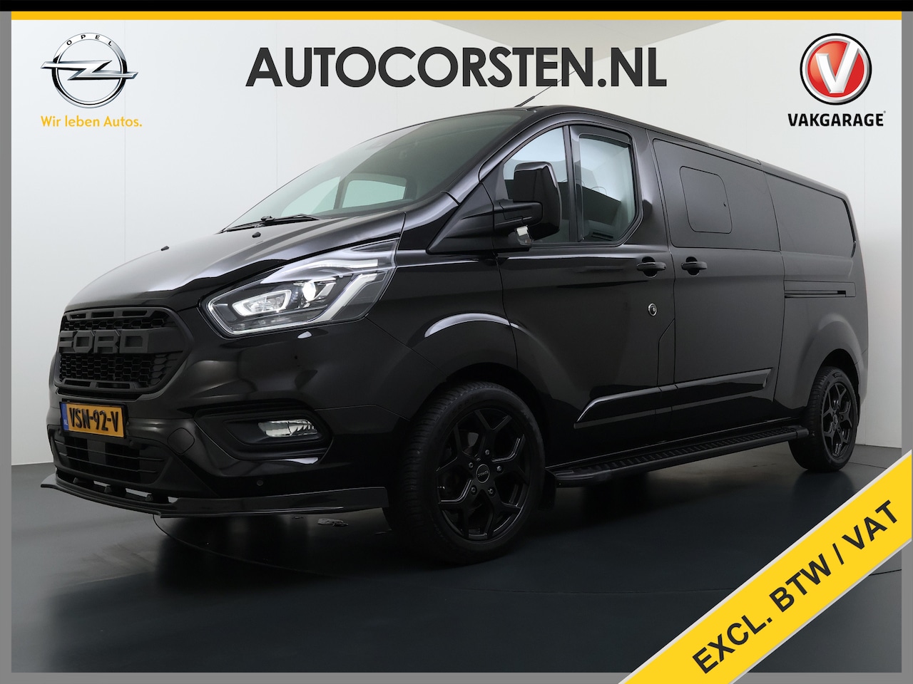 Ford Transit Custom - 320 2.0TDCI 170PK Automaat L2H1 Dubbele Cabine 2X Schuifdeur Adap.Cruise 5-Persoons Leder+ - AutoWereld.nl