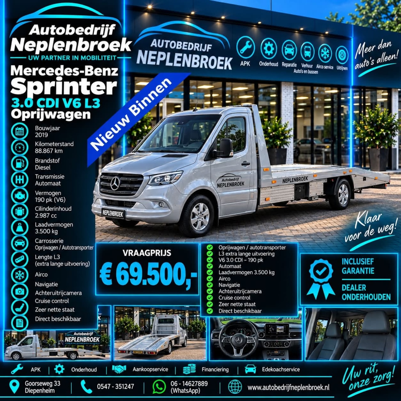 Mercedes-Benz Sprinter - 3.0 CDI V6 L3 Oprijwagen Luchtvering Lier 3.500 kg Trekgewicht - AutoWereld.nl