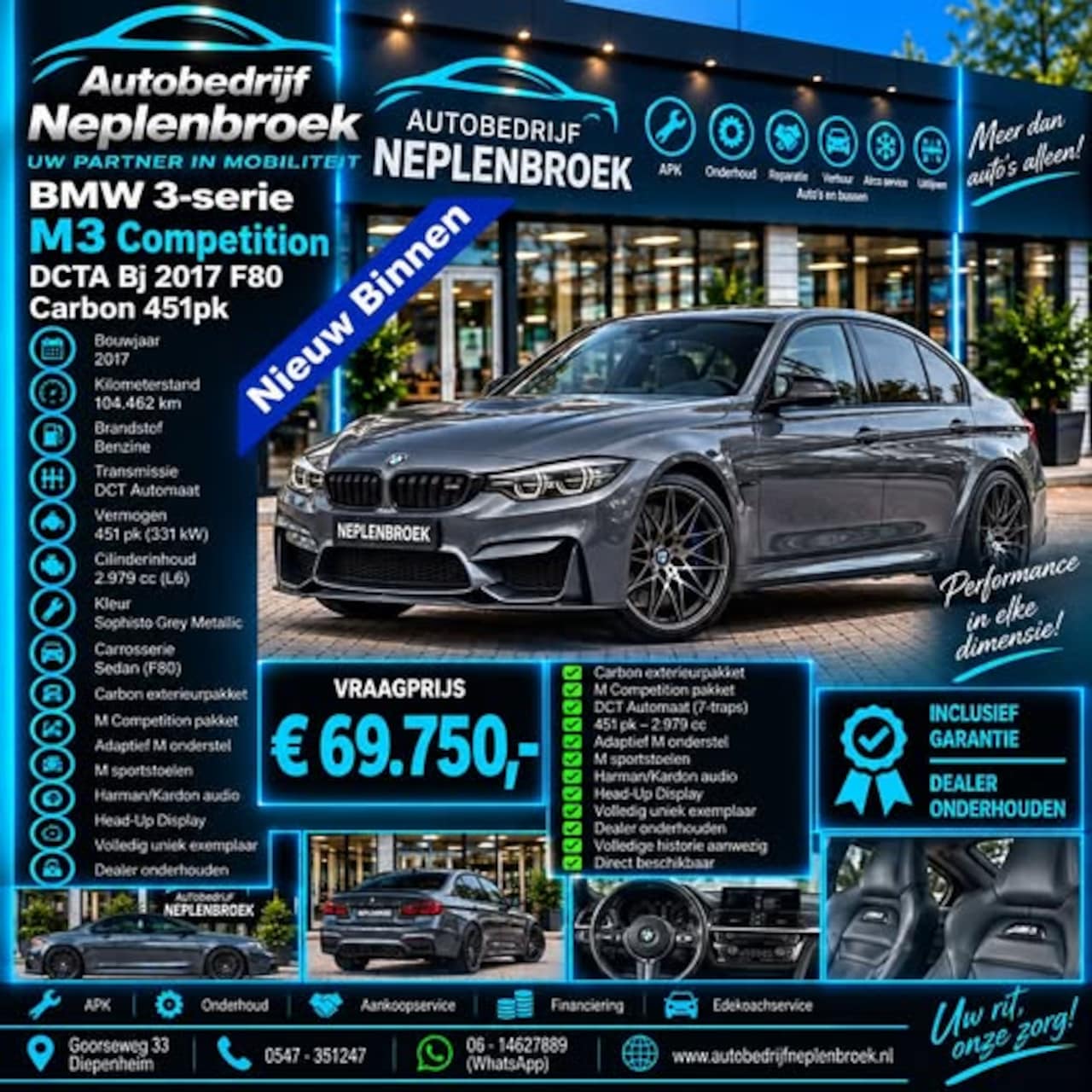 BMW M3 - 3-serie Competition DCTA Bj 2017 F80 Carbon 451pk Vol opie Uniek !! - AutoWereld.nl
