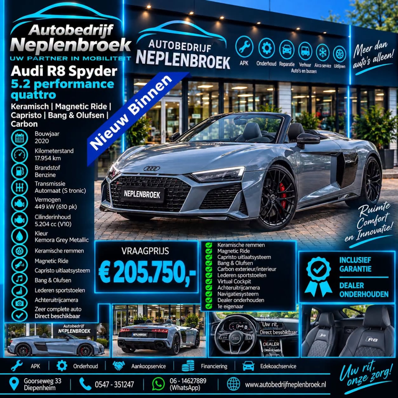 Audi R8 Spyder - 5.2 performance quattro *Keramisch / Magnetic Ride / Capristo / Bang & Olufsen / Carbon / - AutoWereld.nl