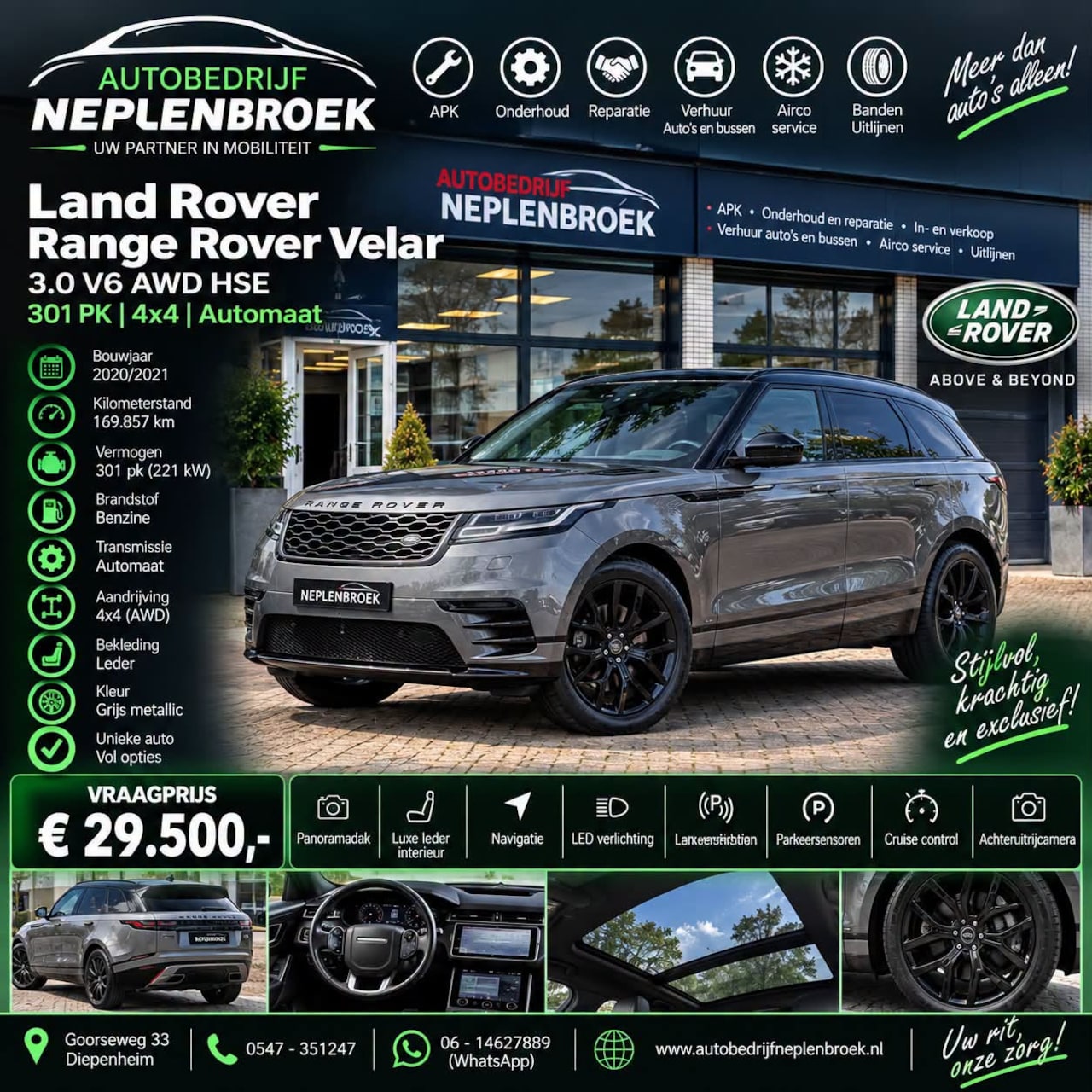 Land Rover Range Rover Velar - 3.0 V6 AWD HSE 301PK 4x4 Dealer onderhouden Nwe banden Vol optie Unieke auto Vakantie klaa - AutoWereld.nl
