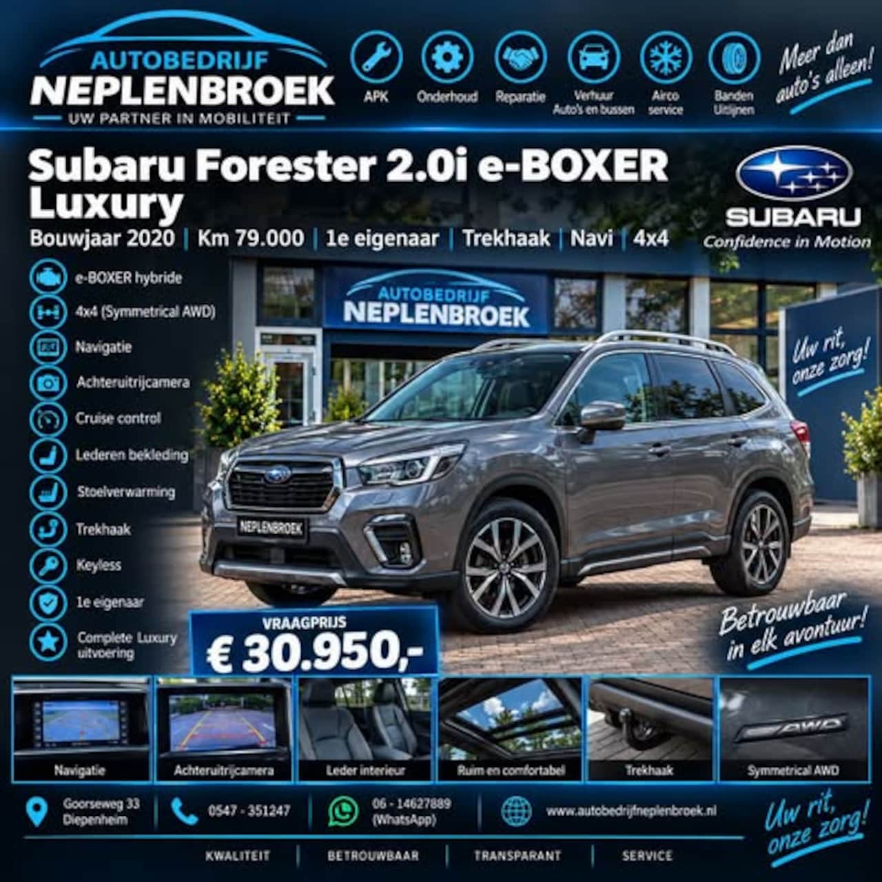 Subaru Forester - 2.0i e-BOXER Luxury Bj 2020 Km 79.000 Nap 1e eigenaar Trekhaak,Navi,4x4,Camera,Cruise - AutoWereld.nl