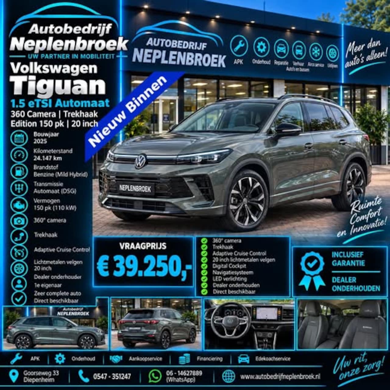 Volkswagen Tiguan - 1.5 eTSI automaat 360 camera trekhaak Edition 150pk 20Inch 2025 km 24.147 - AutoWereld.nl