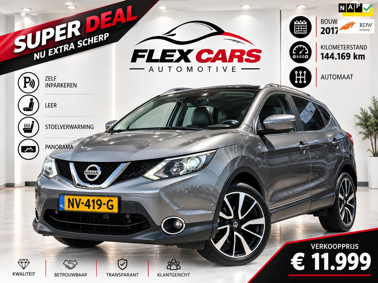 Nissan Qashqai - 1.2 Tekna|Zelf Inparkeren|Pano|Leer|Stoelverwarming - AutoWereld.nl