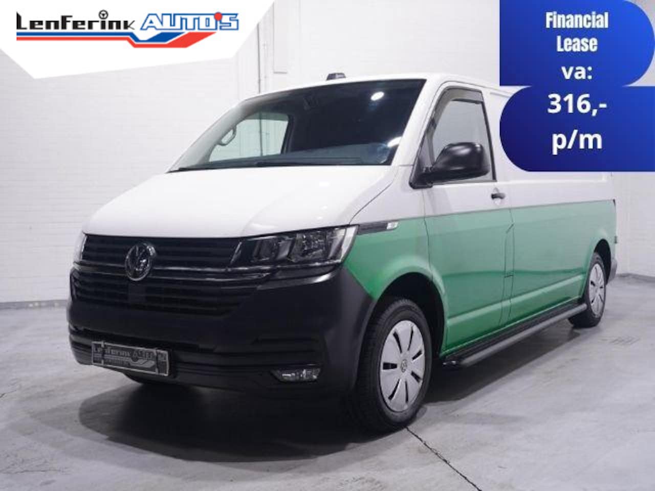 Volkswagen Transporter - 2.0 TDI 110 pk L2H1 Airco, Two Tone Groen / Wit Cruise Control, Trekhaak 2.200 kg, 2-Zits - AutoWereld.nl