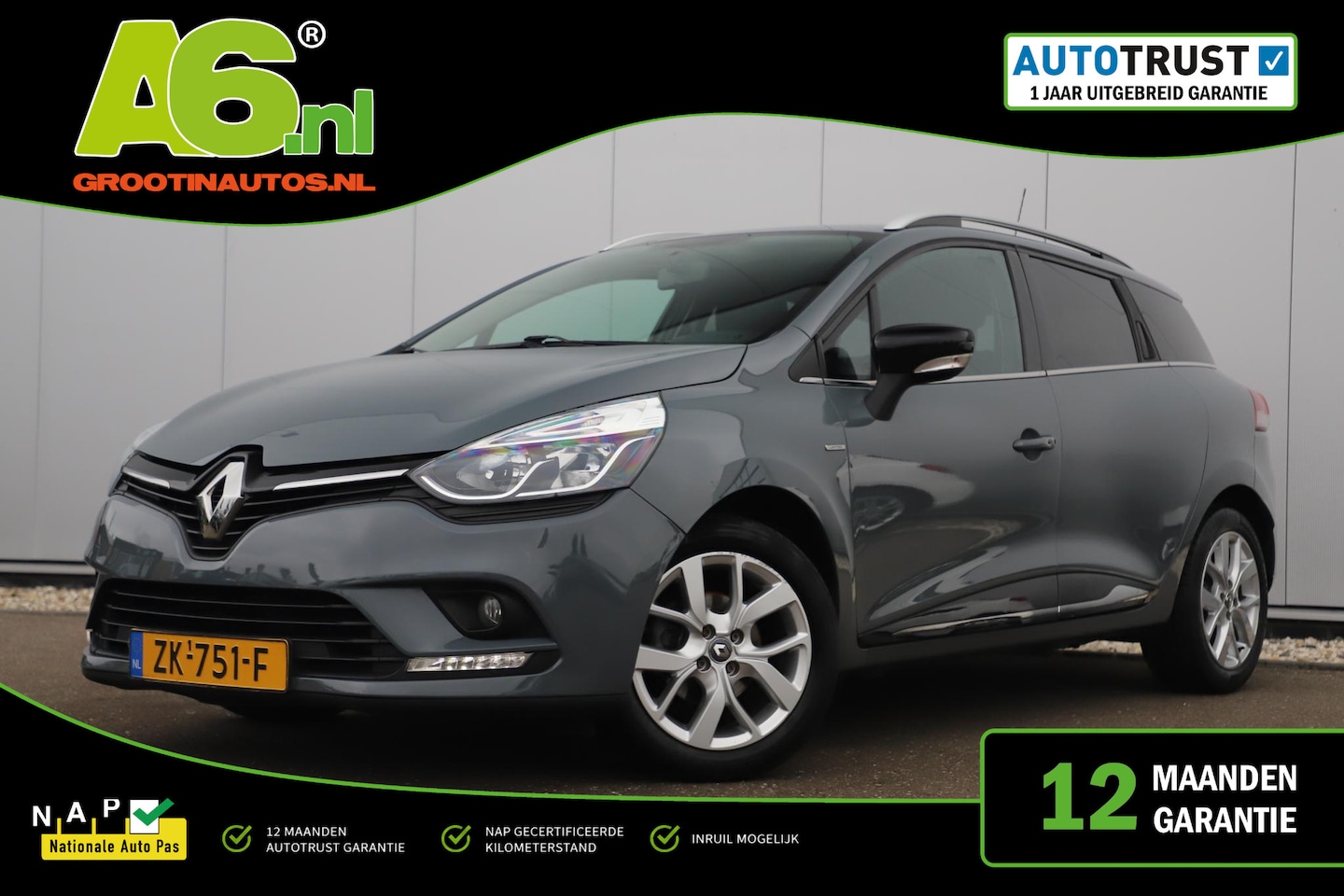 Renault Clio Estate - 0.9 TCe Limited Nardo Grey 16 inch LMV Keyless Navigatie Carplay Airco Cruise Control - AutoWereld.nl
