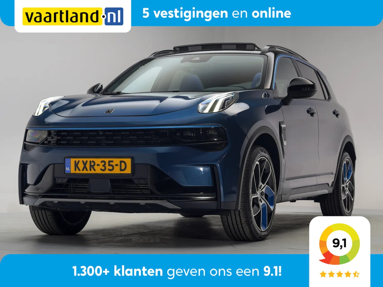 Lynk & Co 01 - 1.5 PHEV MY23 6,6kWh Blauw [ SOH 94,7% ] [ Zwarte hemel Pano Navi ] - AutoWereld.nl