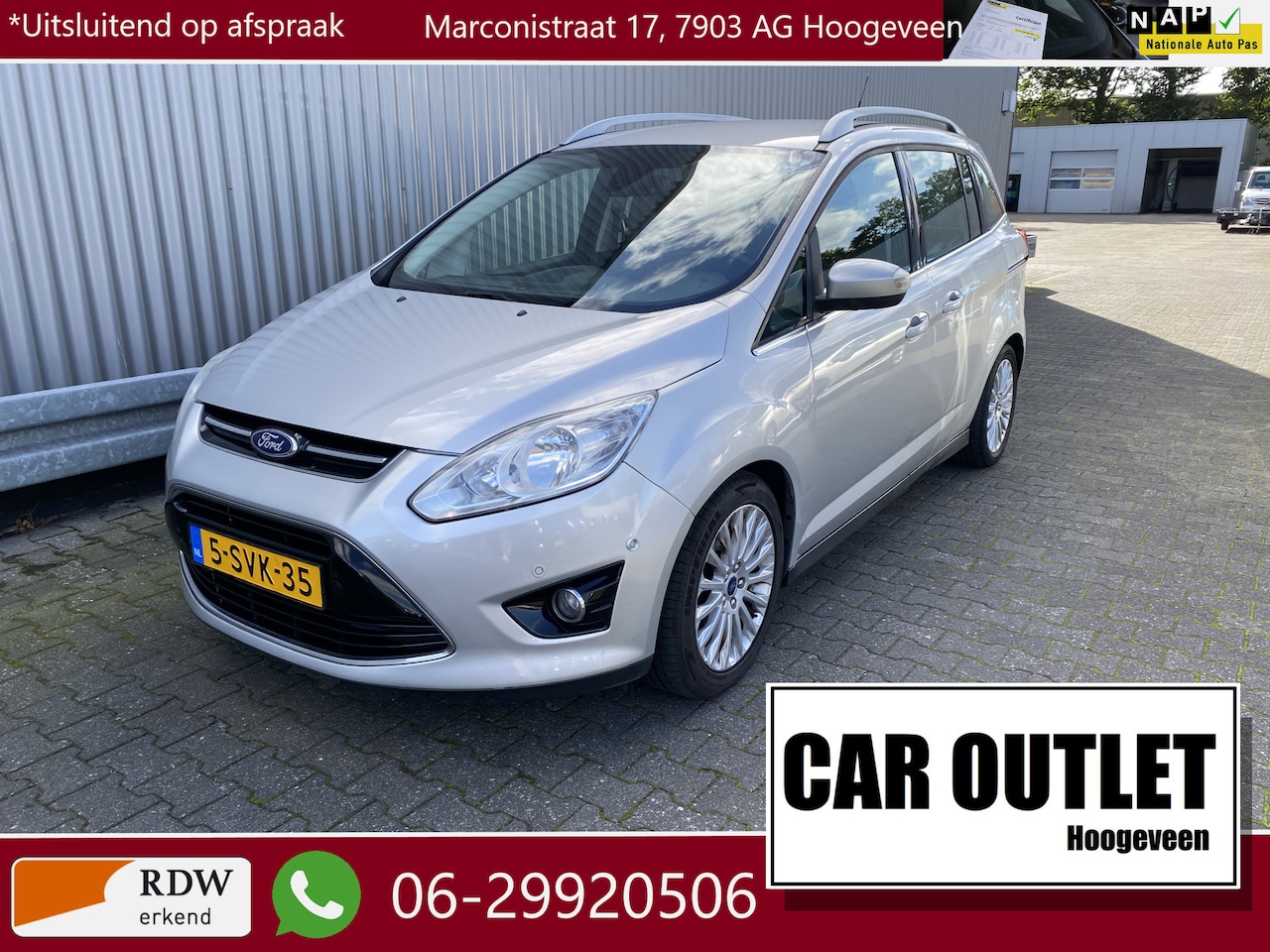 Ford Grand C-Max - 1.0 Titanium Clima, Navi, CC, PDC & Cam, Zonwering, LM, Trekh, nw. APK – Inruil Mogelijk – - AutoWereld.nl