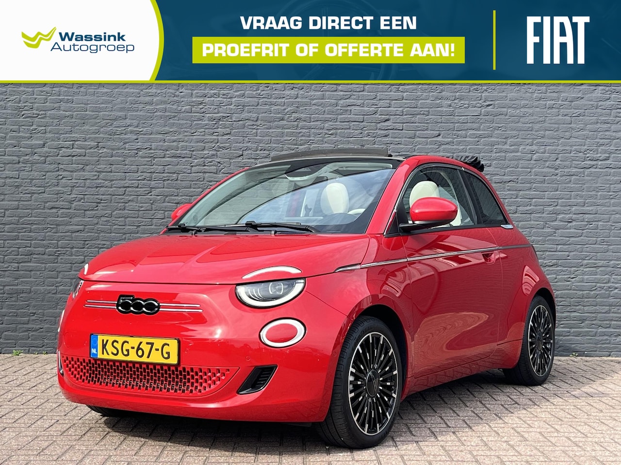 Fiat 500 C - La Prima 42 kWh SOH 95,6% | Stoelverwarming | Cabrio | Sensoren Voor + Achter | Camera | A - AutoWereld.nl