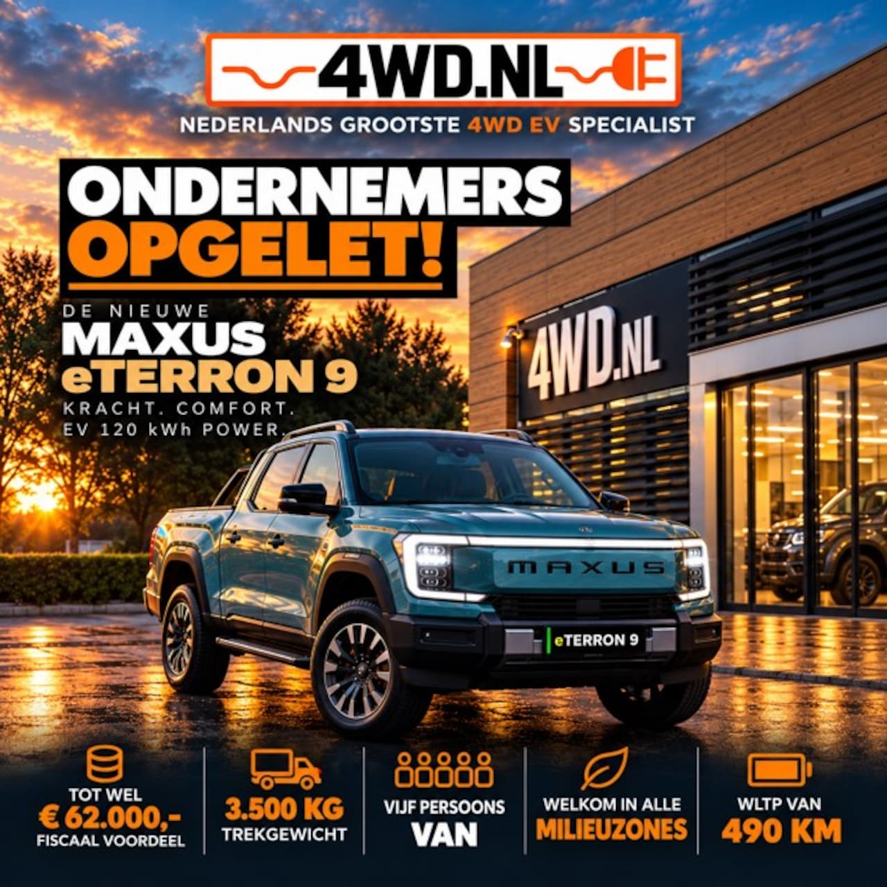 Maxus eTerron 9 - eTerron 9 102 kWh VOL. ELECTR. 5 PERS VAN UIT VOORRAAD LEVERB 2027 PRIMEUR 1E VOL EV BEDRI - AutoWereld.nl