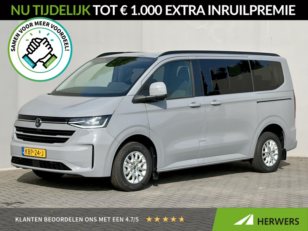 Volkswagen e-Transporter Caravelle - 32 L1H1 Life 64 kWh Automaat 8 PERSOONS / garantie tot 12-2027 / WLTP 305 km / Stone Gray - AutoWereld.nl
