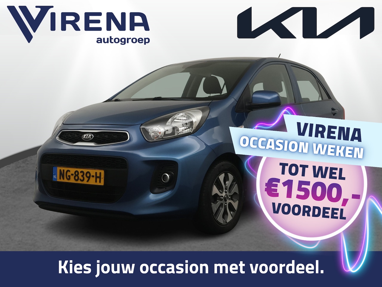 Kia Picanto - 1.0 CVVT EconomyPlusLine Airco - Bluetooth - Lichtmetalen velgen - Elektrische ramen - Vir - AutoWereld.nl