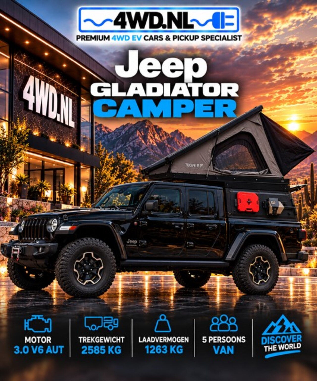 Jeep Gladiator - 3.0 V6 AUT 5 PERS MULTI CARGO -VAN- LEDER /NAVI CLIMA / 12MND GAR € 60.499 EXCL Unieke aut - AutoWereld.nl