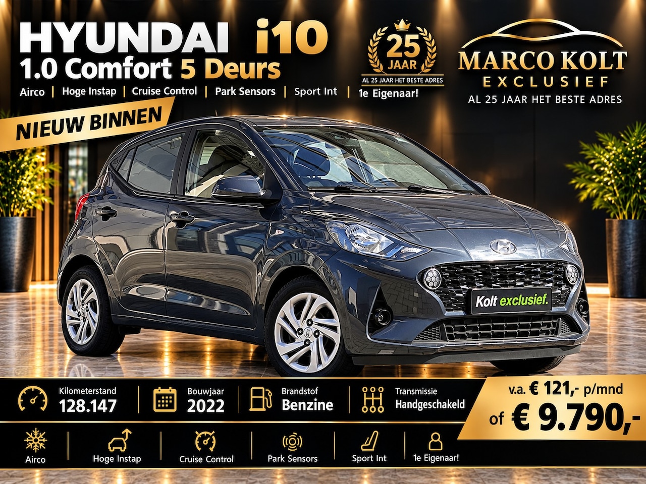 Hyundai i10 - 1.0 Comfort 5 Deurs | Airco | Hoge Instap | Cruise Control | Park Sensors | Sport Int | 1e - AutoWereld.nl