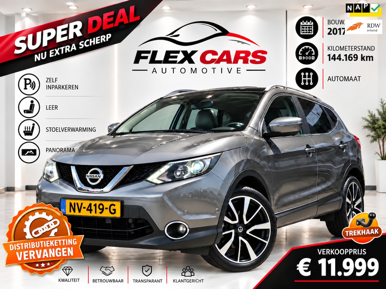 Nissan Qashqai - 1.2 Tekna|Trekhaak|Pano|Leer|Stoelverwarming - AutoWereld.nl