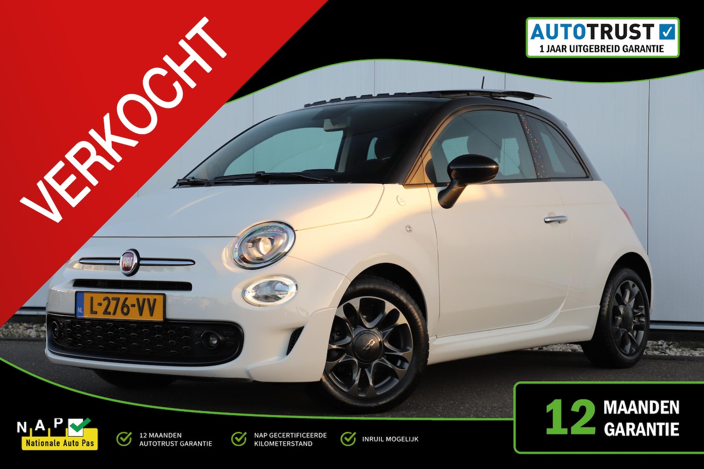 Fiat 500 - 1.0 Hybrid Hey Google Schuifdak 15 inch LMV Half Leder Carplay Navigatie Airco Cruise Cont - AutoWereld.nl