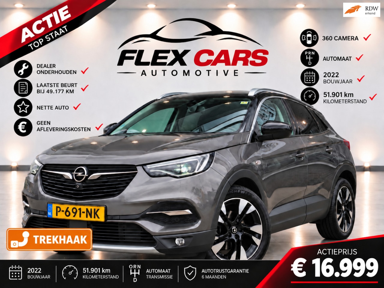 Opel Grandland X - 1.2 Turbo|Trekhaak|Dealer Onderhouden|Stuurverwarming|Stoelverwarming|Trekhaak|360Achterui - AutoWereld.nl