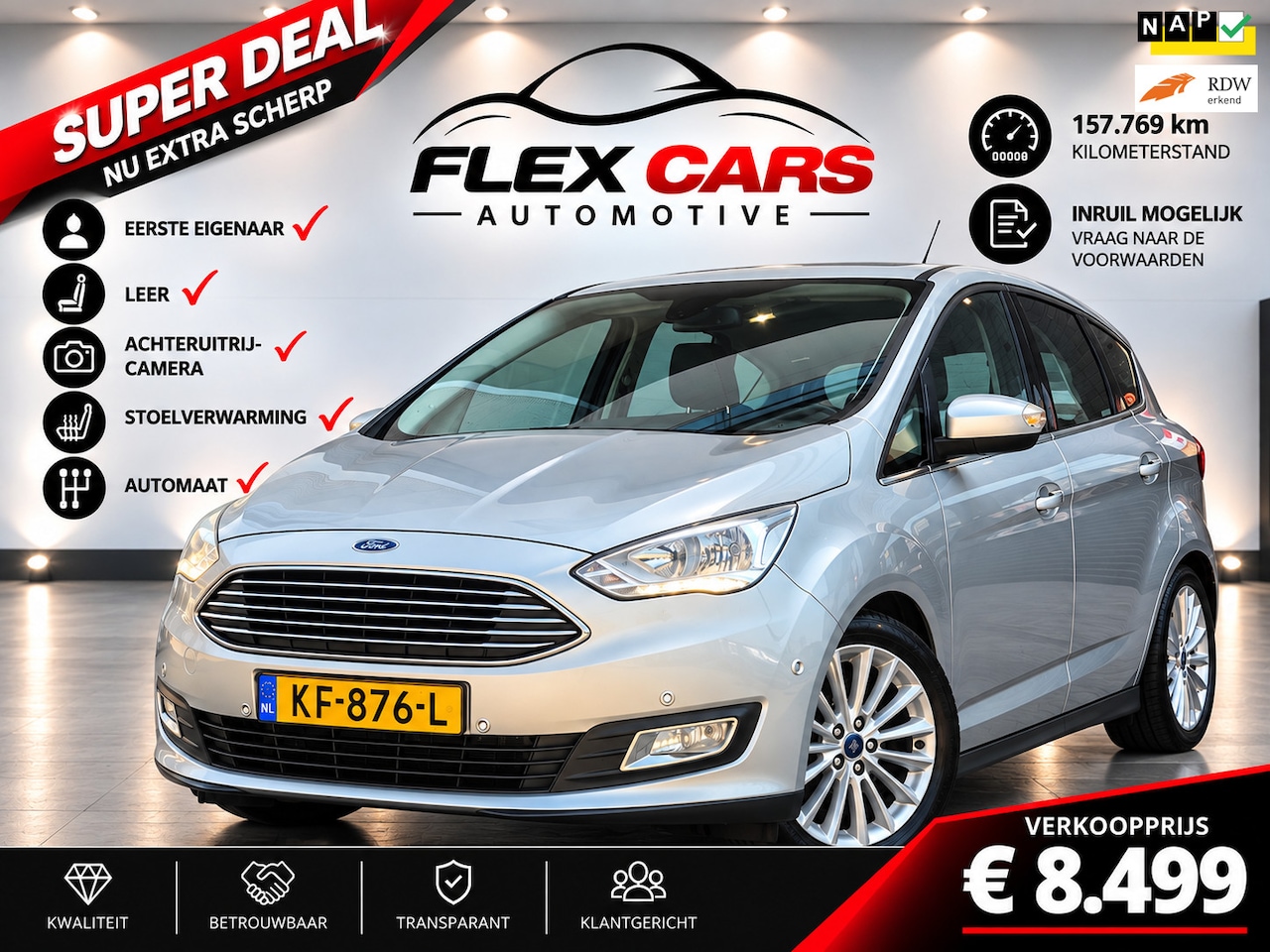 Ford C-Max - 1.5 Titanium|Achteruitrijcamera|Leer|Stoelverwarming - AutoWereld.nl