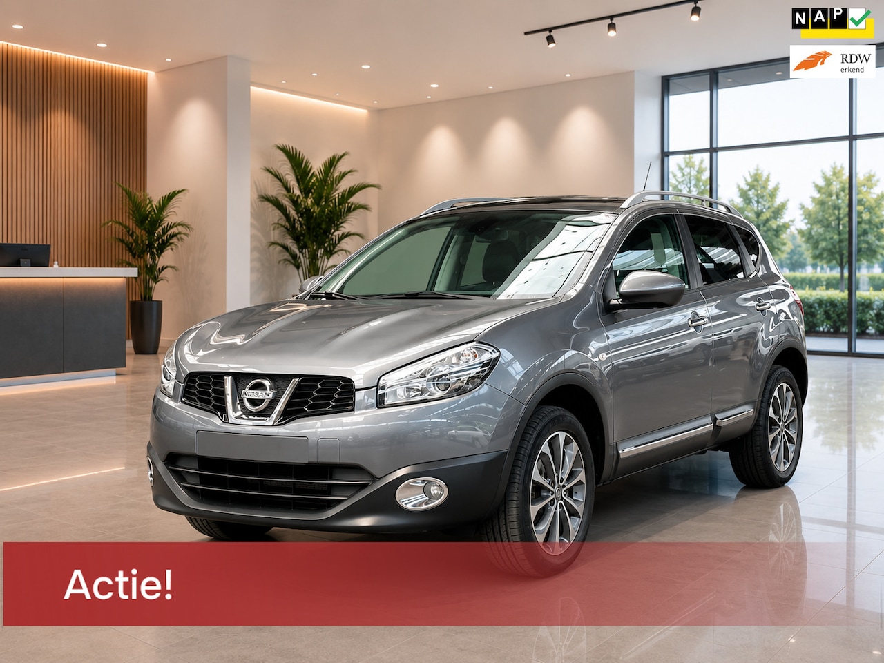 Nissan Qashqai - 1.6 5D NAP KM'S NAVI SCHERM AIRCO ELEK.RAMEN PANORAMADAK TREKHAAK BLUETOOTH VELGEN DAKRAIL - AutoWereld.nl