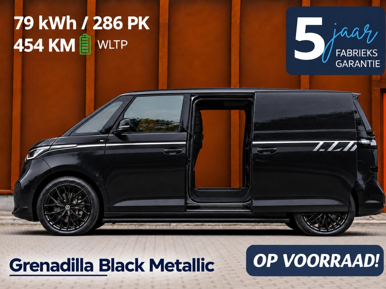 Volkswagen ID. Buzz Cargo - 79 kWh Black Edition 286pk| Long Range 454 km | 2x schuifdeur | € 559,= pm - AutoWereld.nl