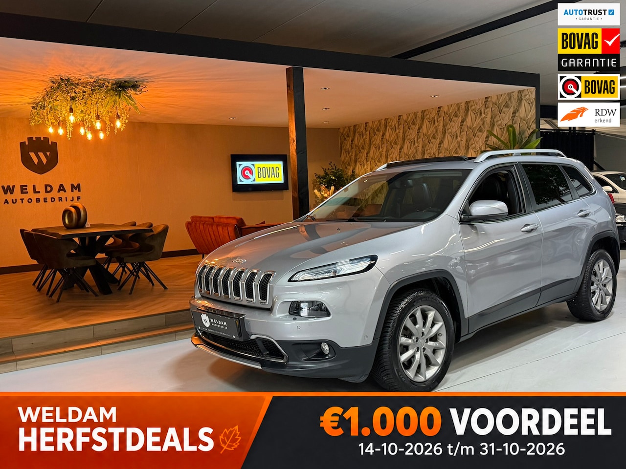 Jeep Cherokee - 2.0 Limited 140PK Garantie |Pano|Trekhaak|Keyless|Camera|Cruise|Clima|Leder|Memory|LED|Nav - AutoWereld.nl