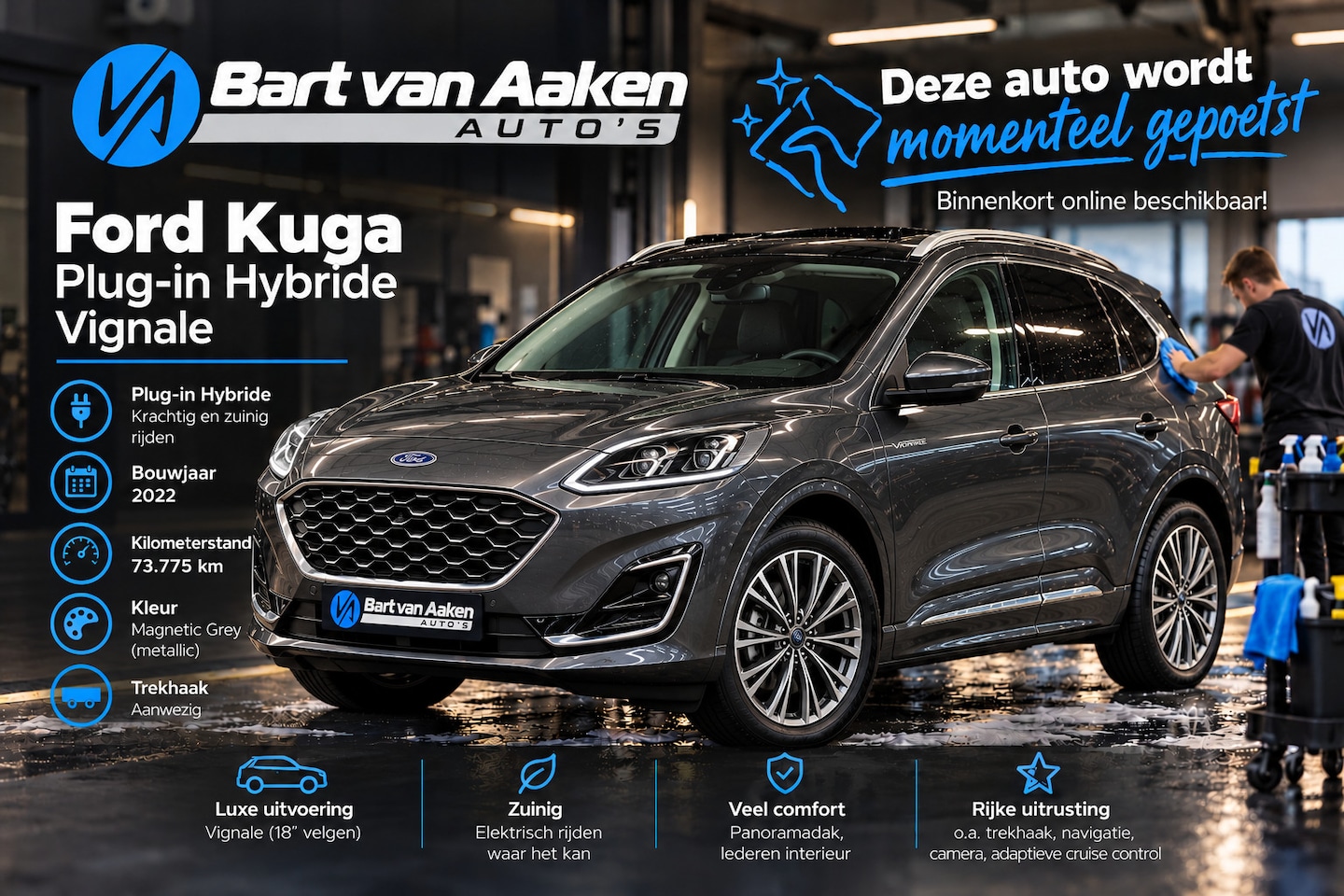 Ford Kuga - 2.5 PHEV Vignale 225pk Panoramadak Trekhaak Keyless - AutoWereld.nl